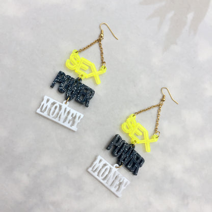 SEX, POWER, MONEY earrings