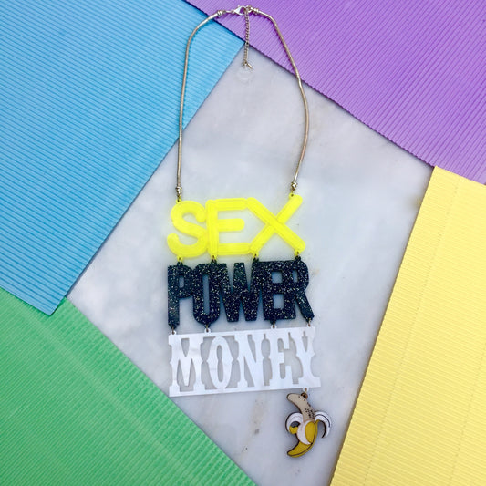 SEX, POWER, MONEY statement necklace