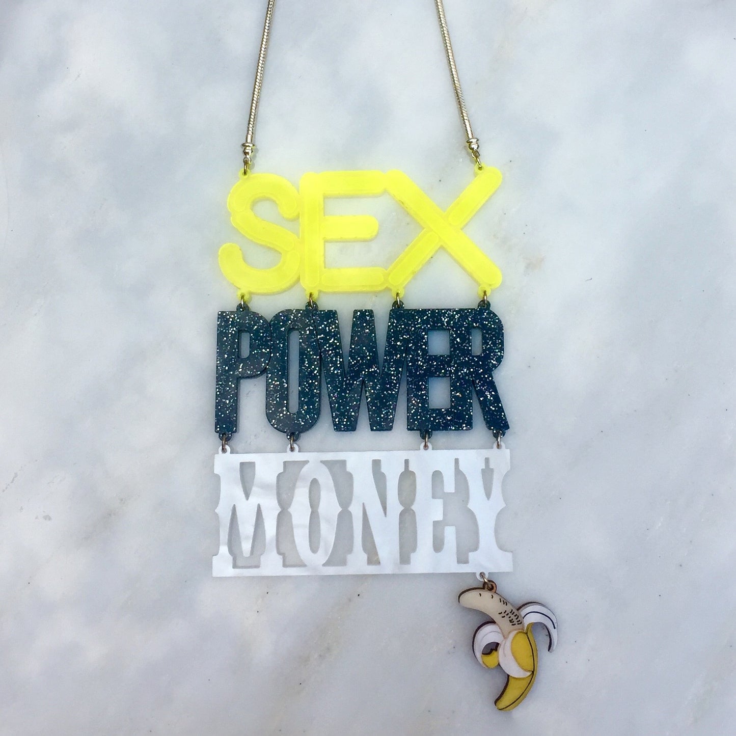 SEX, POWER, MONEY statement necklace