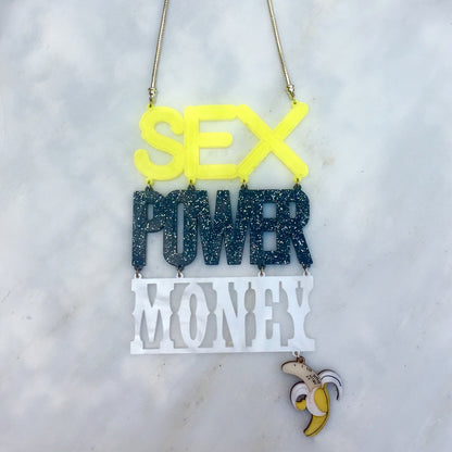 SEX, POWER, MONEY statement necklace