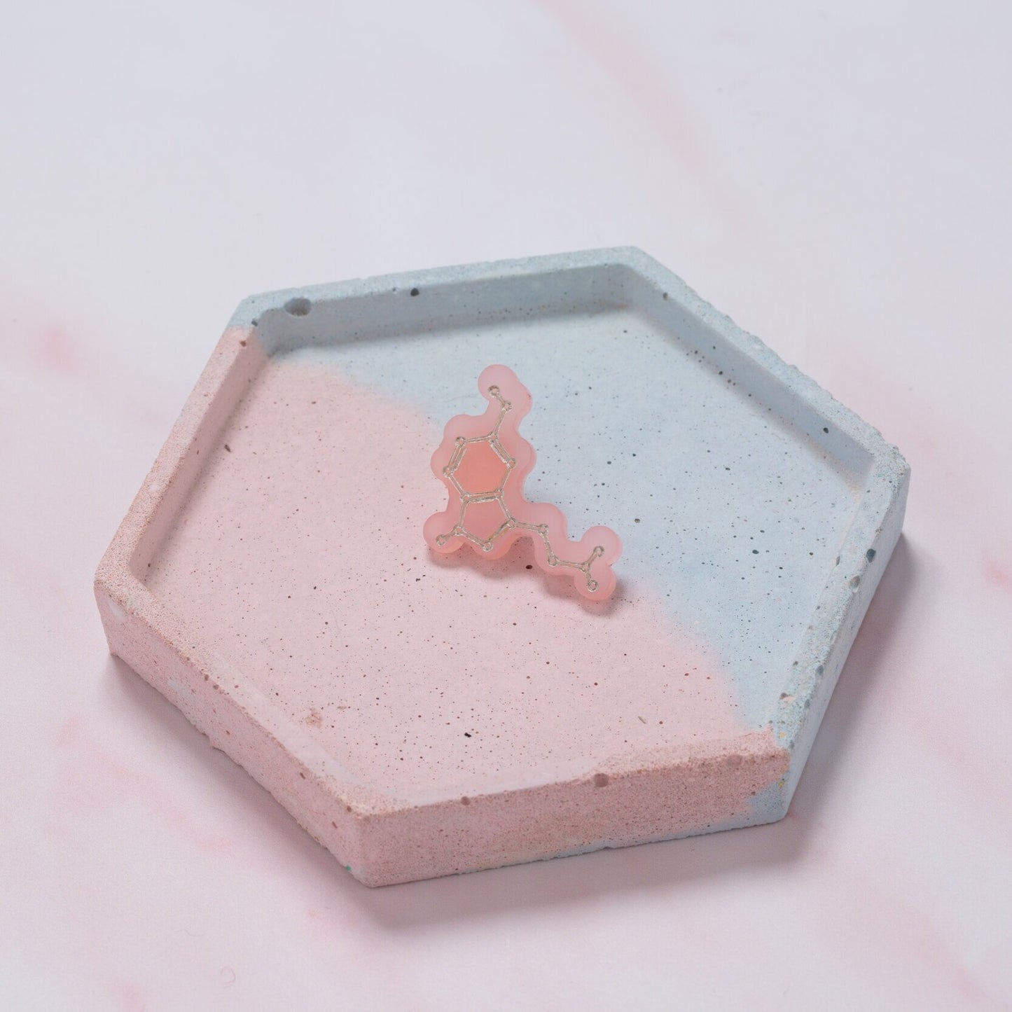 Serotonin molecule pin badge: 'Happiness chemical'