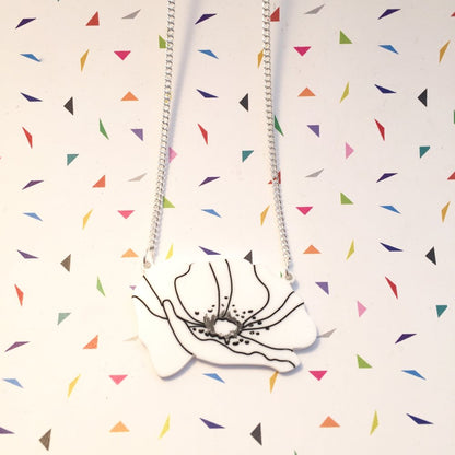 White Peace Poppy Necklace