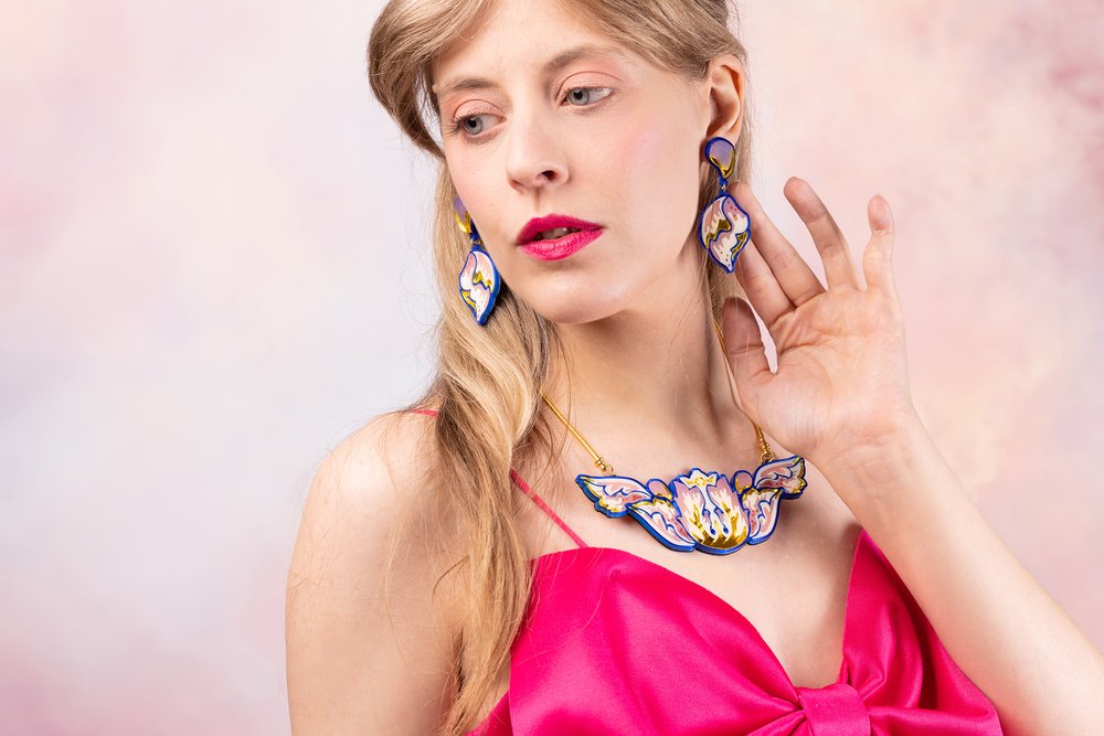 William Morris flower shell earrings