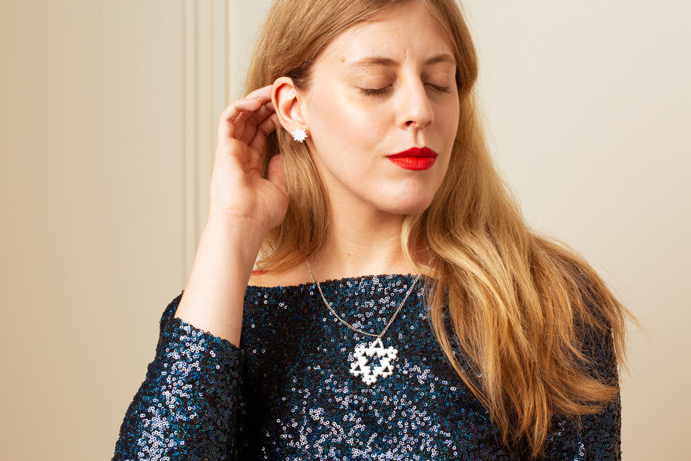 White Christmas snowflake stud earrings
