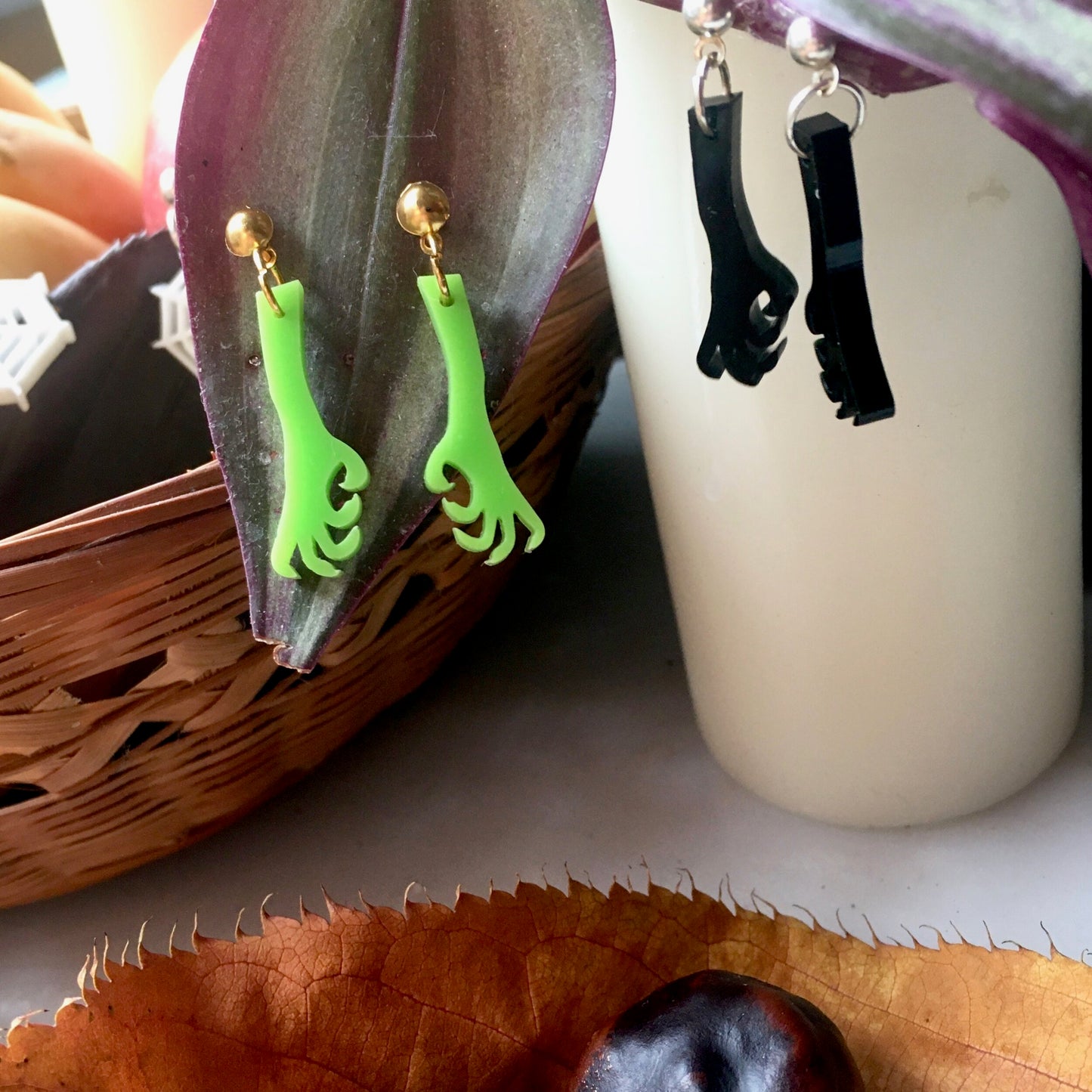 Zombie Day of the Dead grasping arm earrings